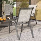 Set of 4 Outdoor Dining Chairs, Stackable Patio Chairs with High Back, Breathable Mesh Seat for Garden Lawn, Mixed Gray