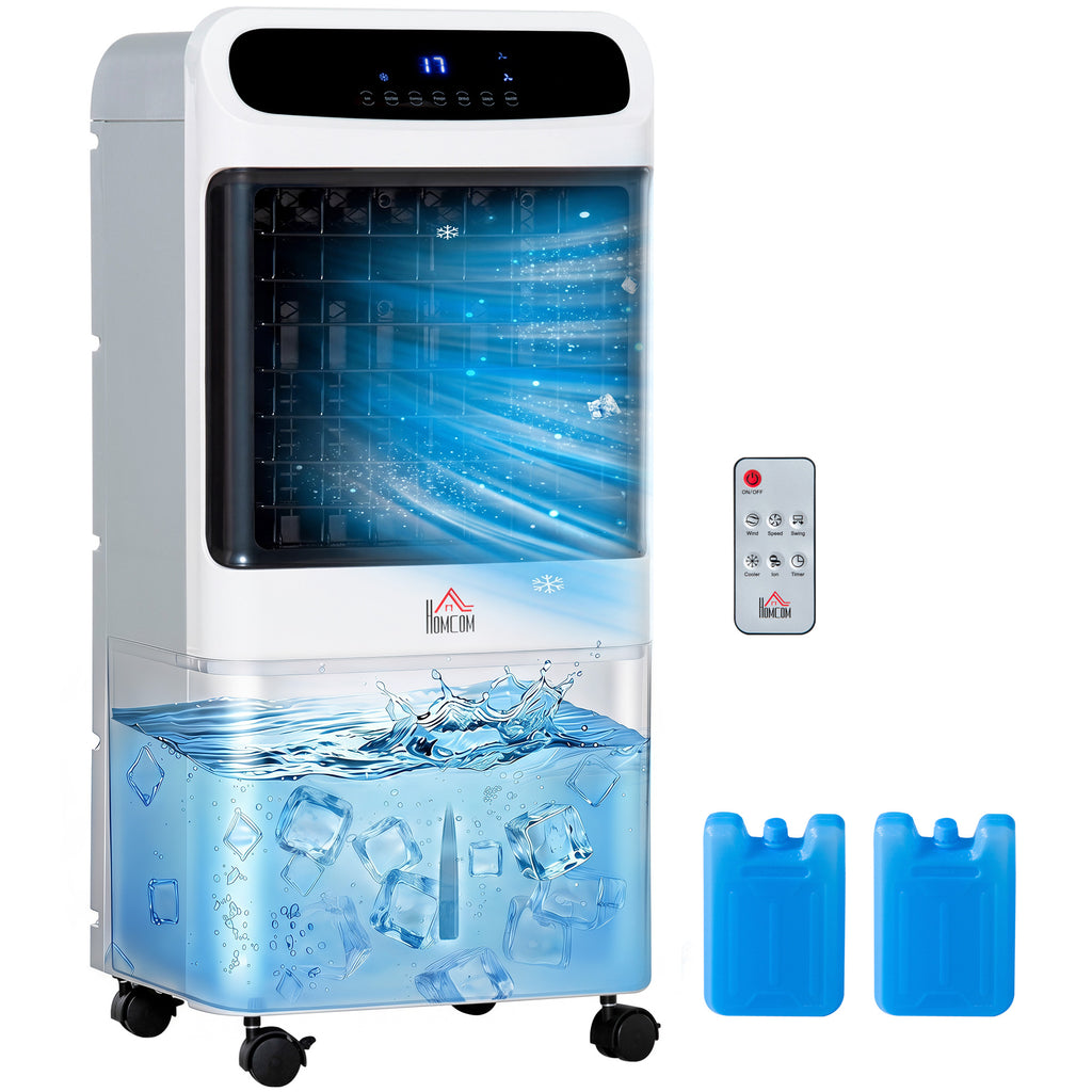 3-In-1 Ice Cooling Fan, Mobile Evaporative Air Cooler with Remote, Timer, Oscillating for Home Office, Bedroom, White