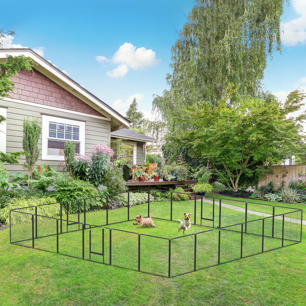 24 Panel Dog Playpen for Small and Medium Dogs with Lockable Door, 15.7' x 15.7' x 2.6'