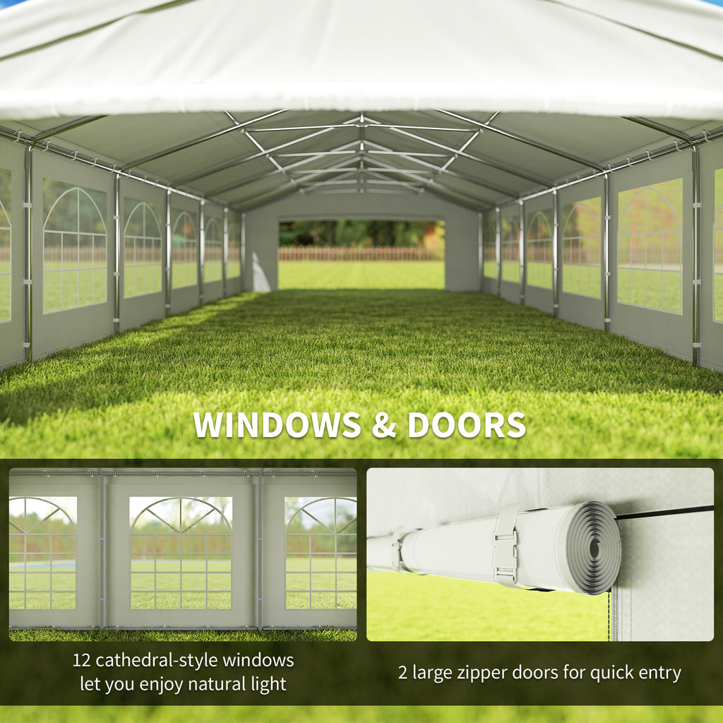 20 x 40 ft Heavy Duty Party Tent Outdoor Gazebo Wedding Tent Event Shelter Carport BBQ with Removable Sidewalls & Windows, Outside Waterproof Canopy for Parties, White