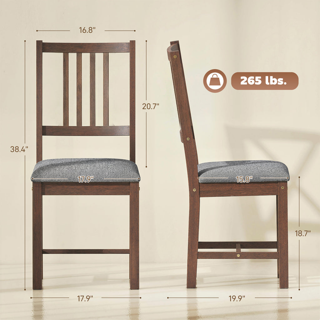 Set of 2 Dining Chairs, Upholstered Slat Back Dining Room Chairs with Rubberwood Legs and Padded Seat, Walnut