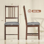 Set of 2 Dining Chairs, Upholstered Slat Back Dining Room Chairs with Rubberwood Legs and Padded Seat, Walnut