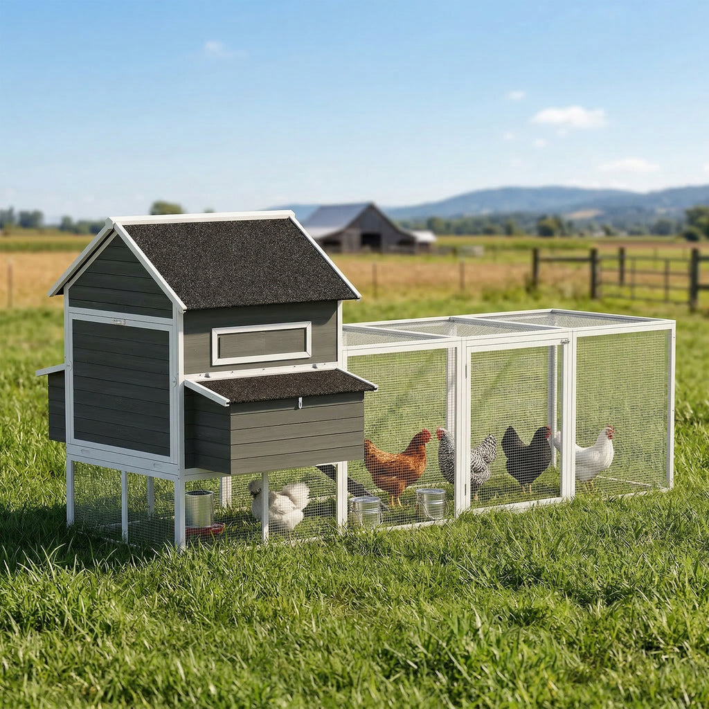 137" Wooden Chicken Coop for 4-6 Chickens, Backyard, Dark Gray
