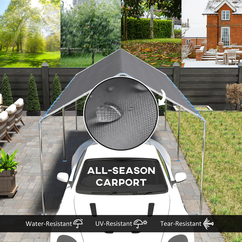 9.6' x 19.5' Carport Heavy Duty Galvanized Car Canopy w/ Included Anchor Kit, 3 Reinforced Steel Cables, Gray