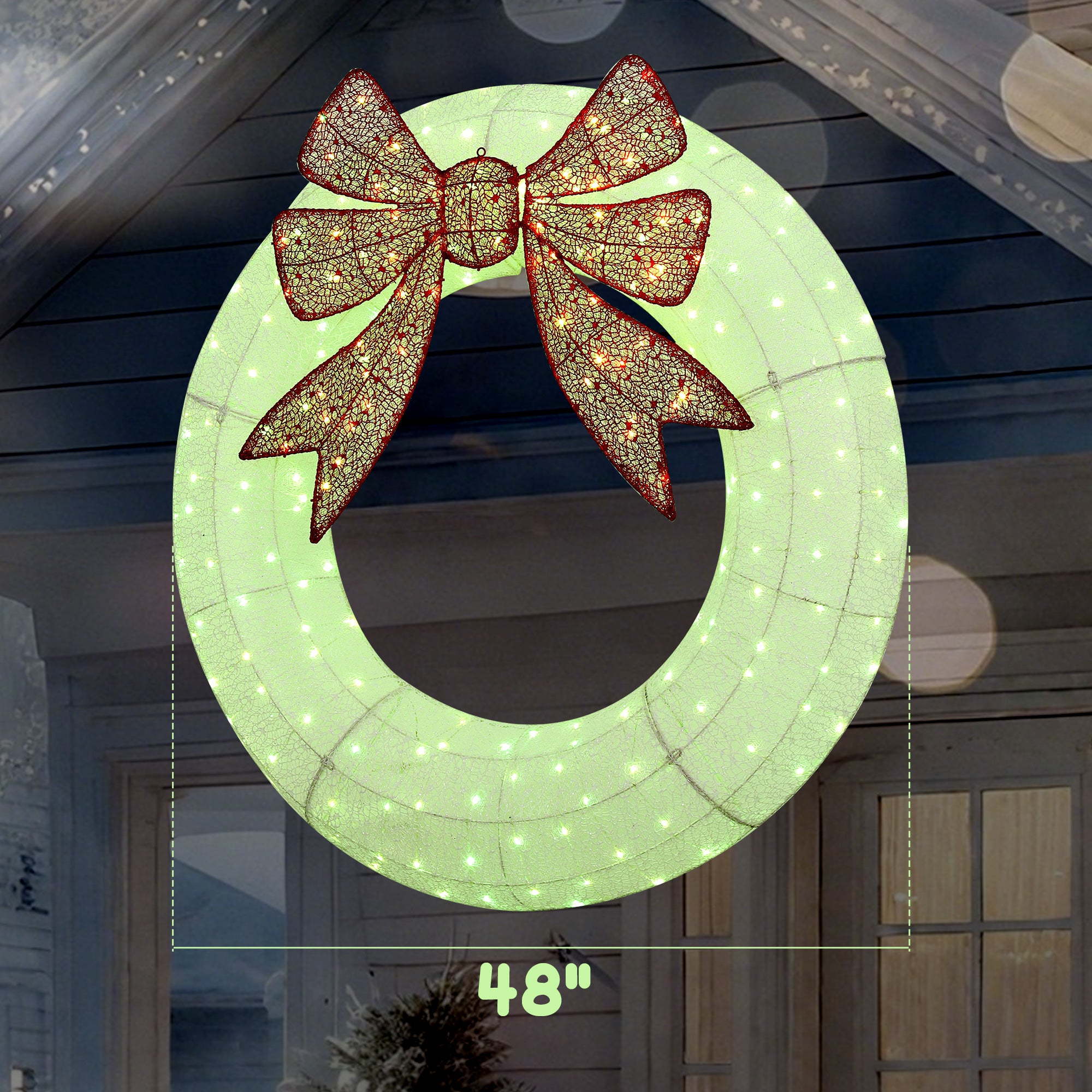 48 Inch Lighted Wreath Decoration with Dual Color LED, Christmas Wreath with Daily Timer, Remote for Indoor Outdoor