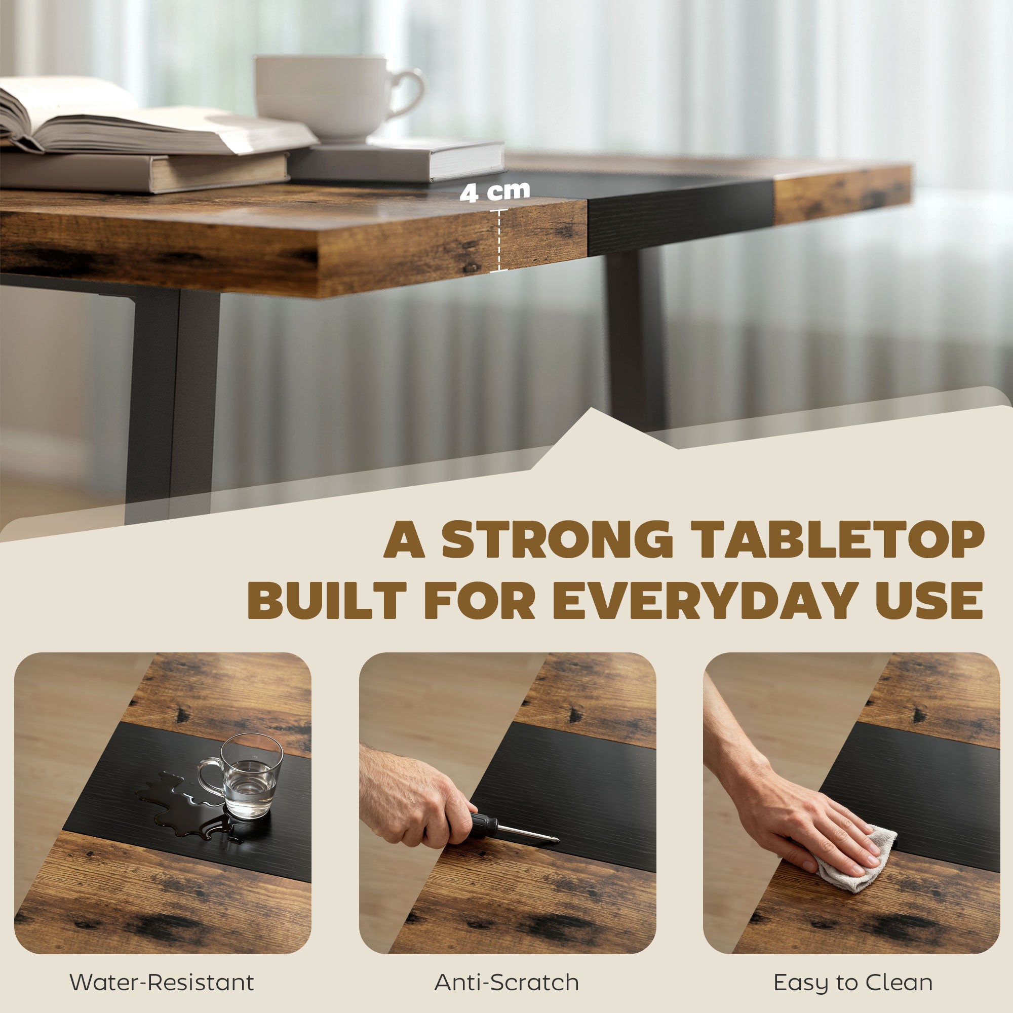 Industrial Kitchen Table for 8 People, 70.9" Long Dining Table with Large Tabletop and Steel Legs for Dining Room, Brown