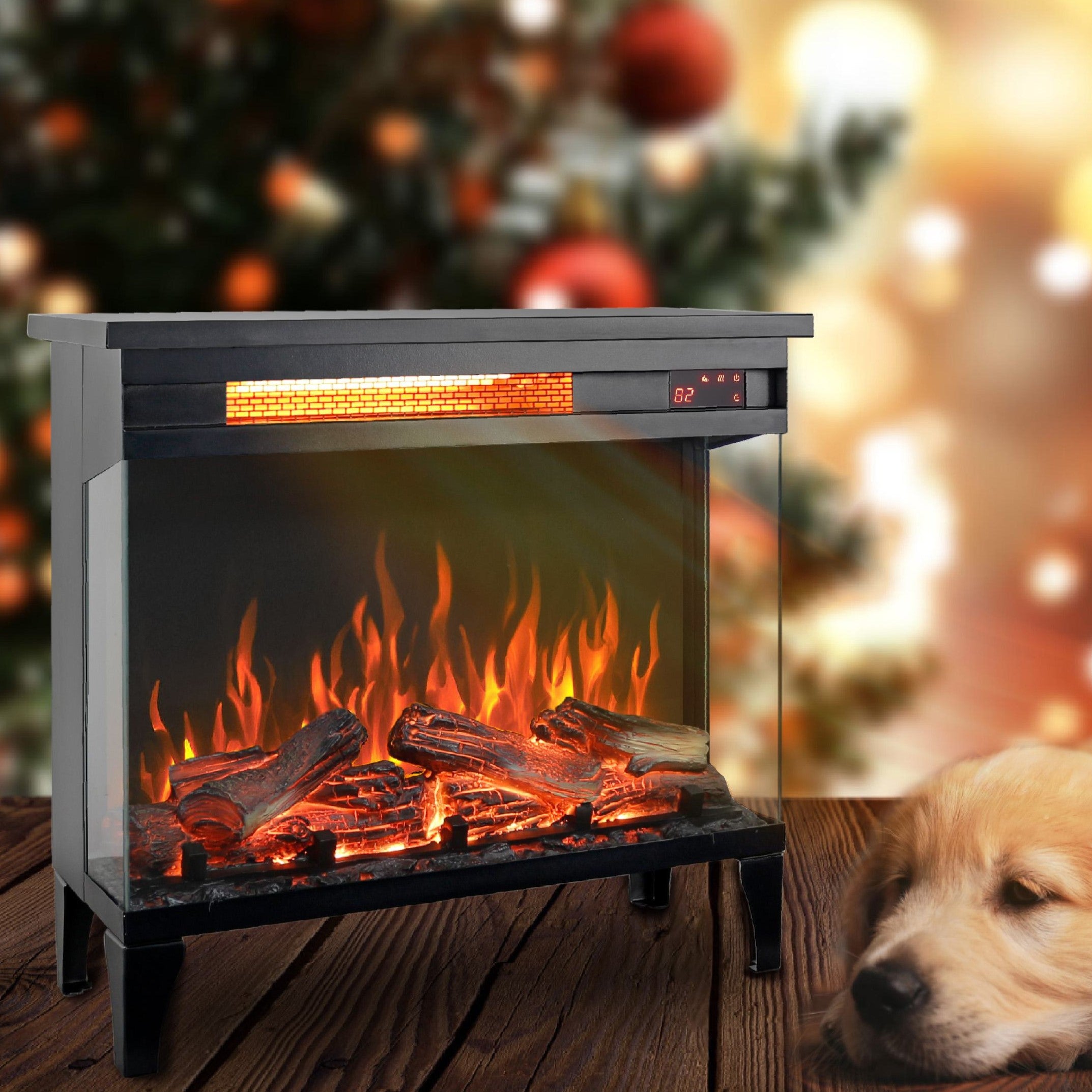 24" Freestanding Design 3-Sided Glass Electric Fireplace with Remote Control, Adjustable Flame Effects, and Easy Installation, Antique Black