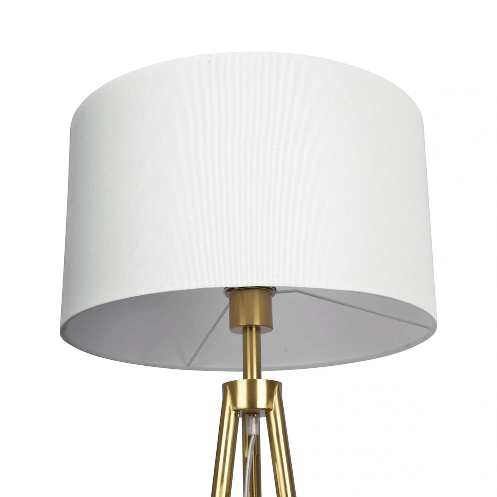 Elegant Brassed Floor Lamp with On/Off Switch, Triple Legs, Fabric Shade, Ideal for Home Decor, 15" L x 15" W x 60" H, Black+White