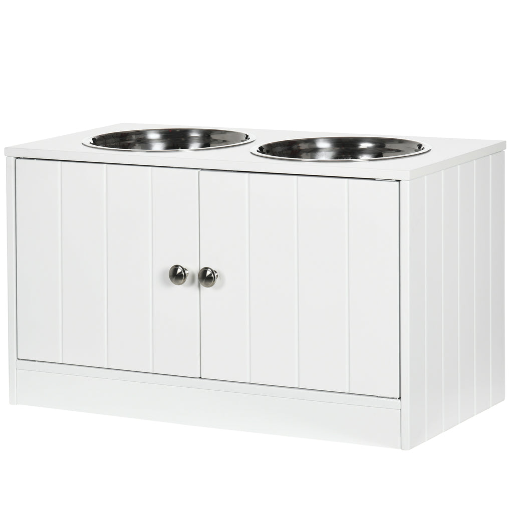 Large Elevated Dog Bowls with Storage Cabinet Containing Large 44L Capacity, Raised Dog Bowl Stand Pet Food Bowl Pet Feeding Station, White