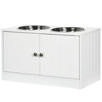 Large Elevated Dog Bowls with Storage Cabinet Containing Large 44L Capacity, Raised Dog Bowl Stand Pet Food Bowl Pet Feeding Station, White