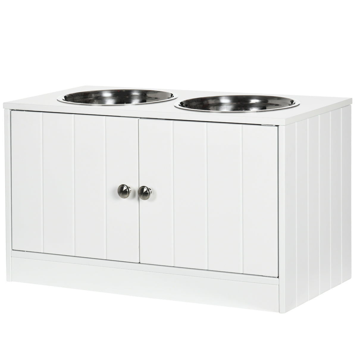 Large Elevated Dog Bowls with Storage Cabinet Containing Large 44L Capacity, Raised Dog Bowl Stand Pet Food Bowl Pet Feeding Station, White