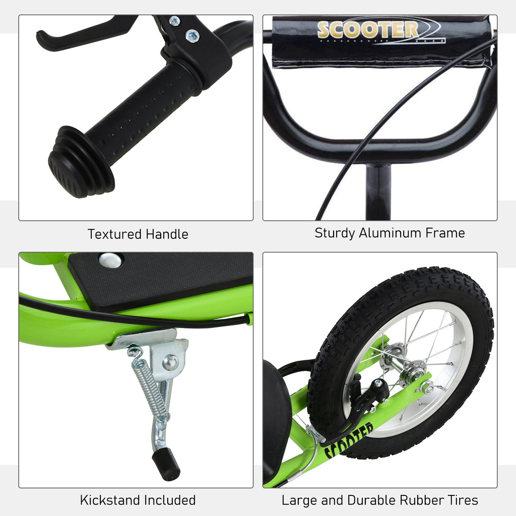 Youth Scooter Kick Scooter for Kids 5+ with Adjustable Handlebar 16" Front and 12" Rear Dual Brakes Inflatable Wheels, Green