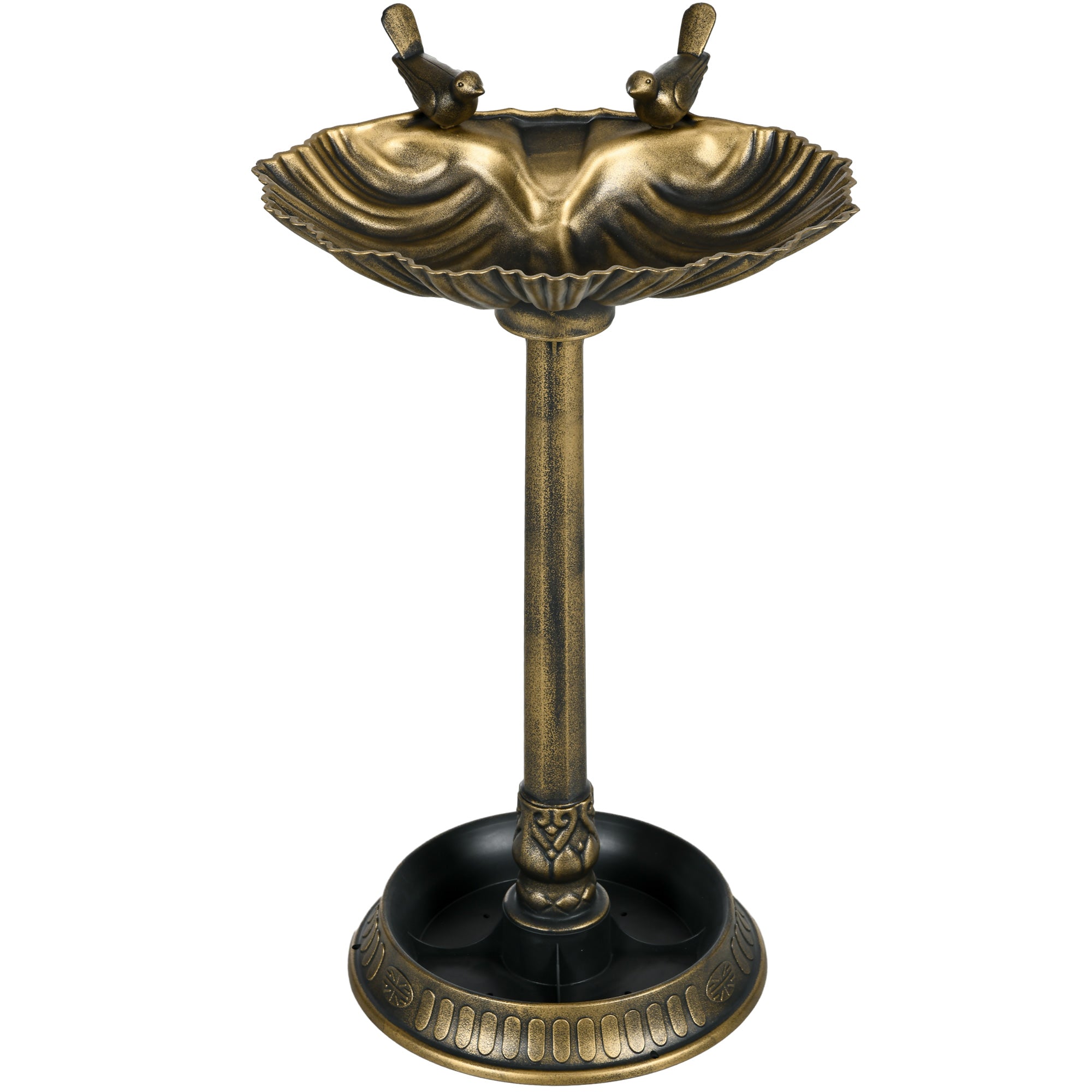 32" Antique Bird Bath Decorative Birdbath Bird Feeder Bowl with Planter Pedestal and Bird Statues, Bronze