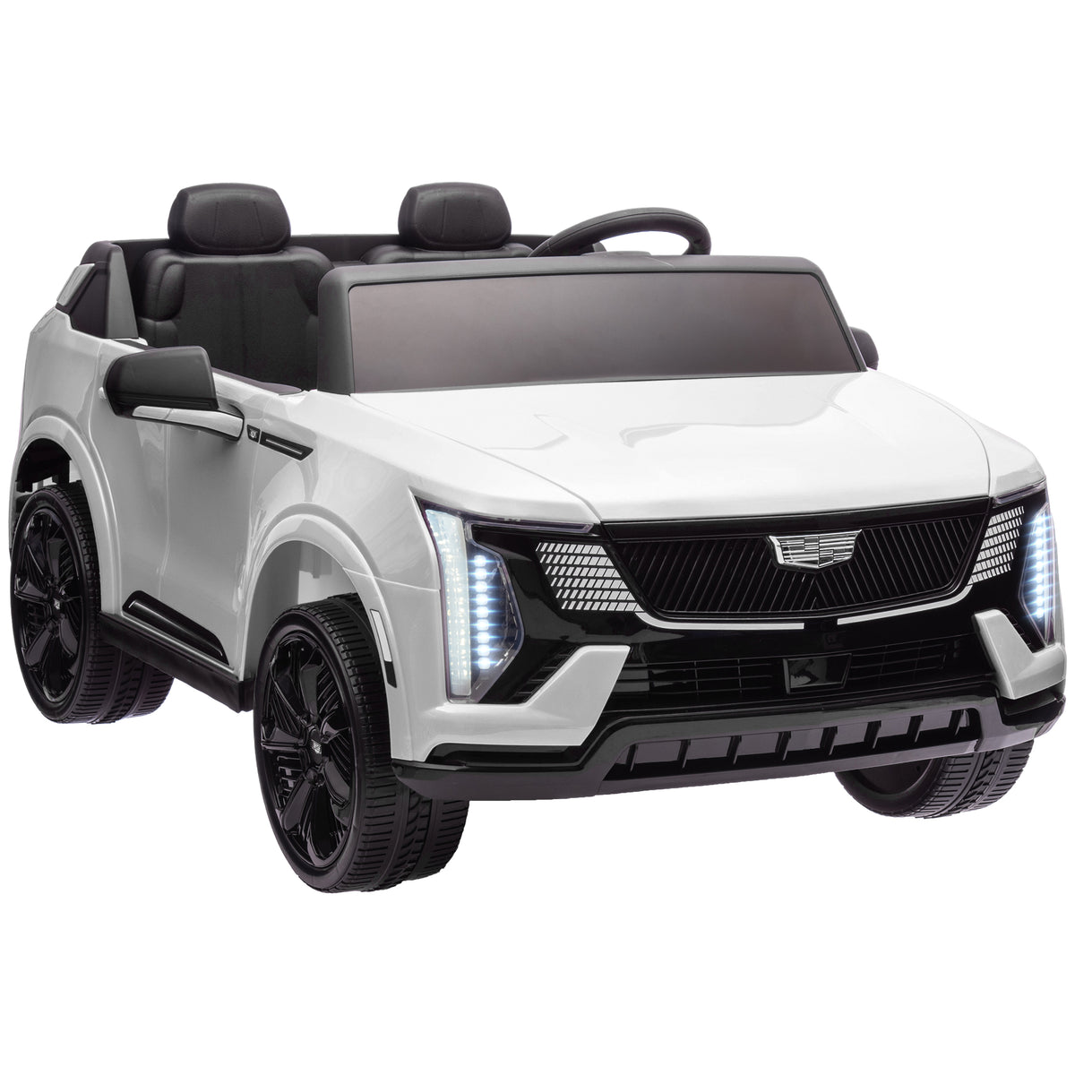 2-Seater 12V 10AH Ride on Truck, Escalade Licensed Electric Car for Kids w/ Spring Suspension Wheels, White