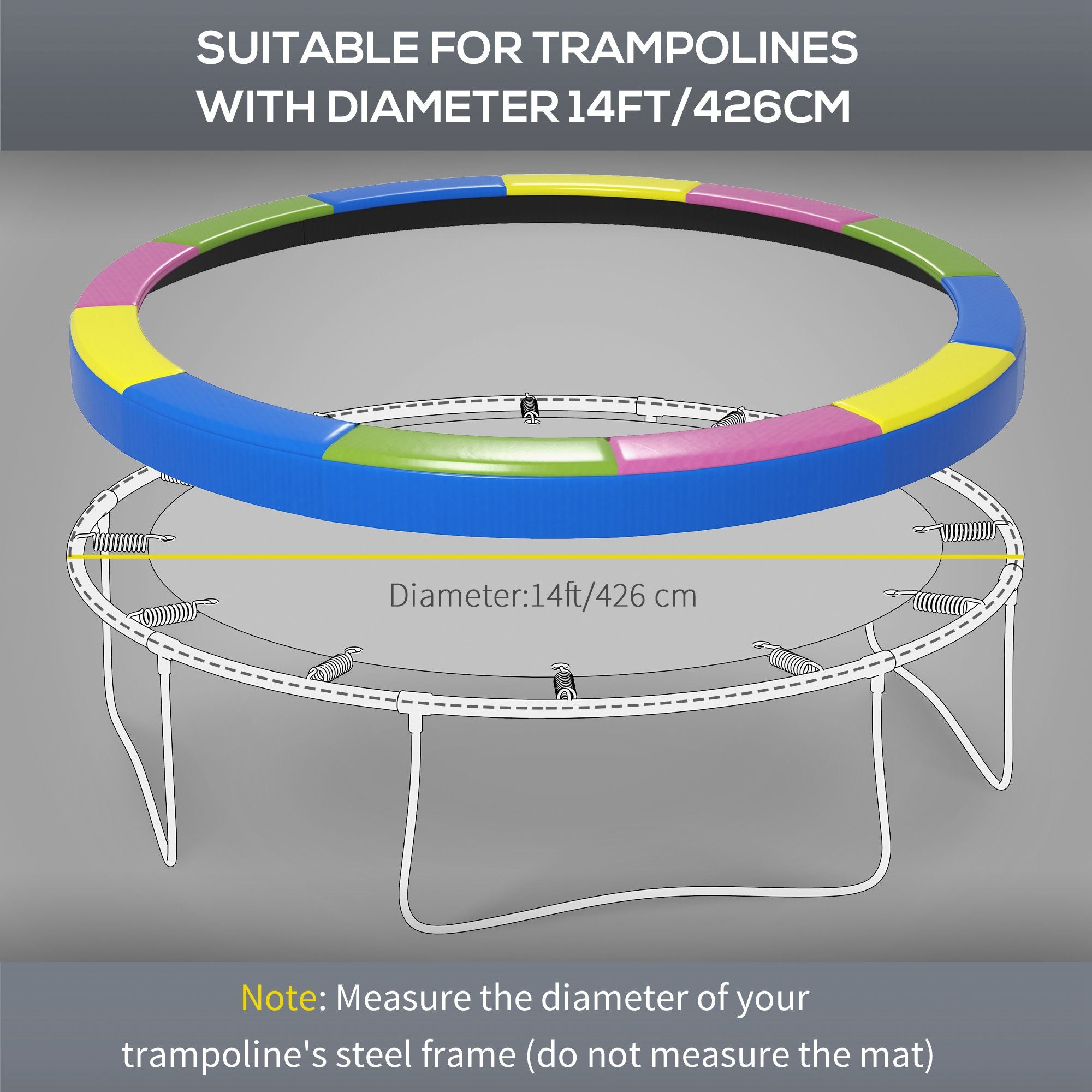 14FT Trampoline Spring Cover, Safety Trampoline Pad Replacement, Waterproof and Tear Resistant, All Weather Trampoline Accessories, No Holes for Pole, Multi Color