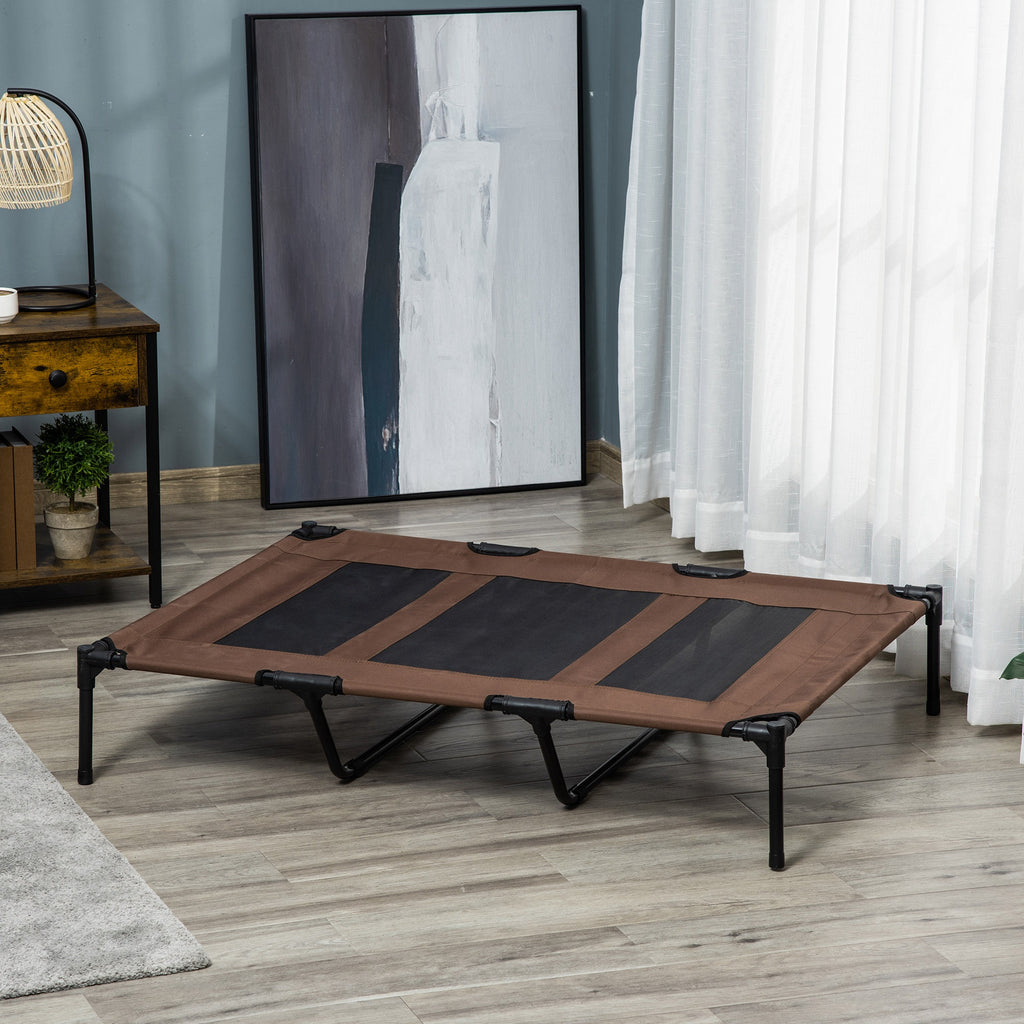 XL Elevated Dog Bed, Outdoor Raised Dog Bed, Portable Pet Cot w/Carry Bag Metal Frame Breathable Mesh Indoor and Outdoor Tan