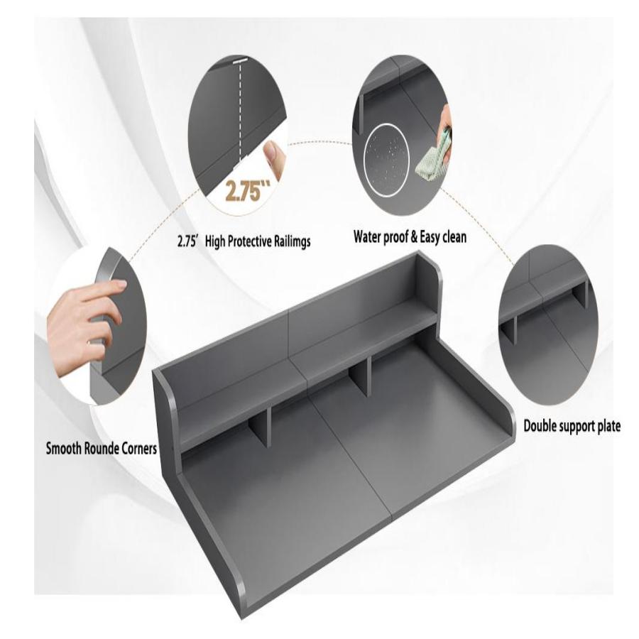 Practical Washer Dryer Countertop with Non-slip Pads, Wood Shelf Topper with Edge, Double Layer Organizer, 54" L x 27.5" W x 12" H, Grey