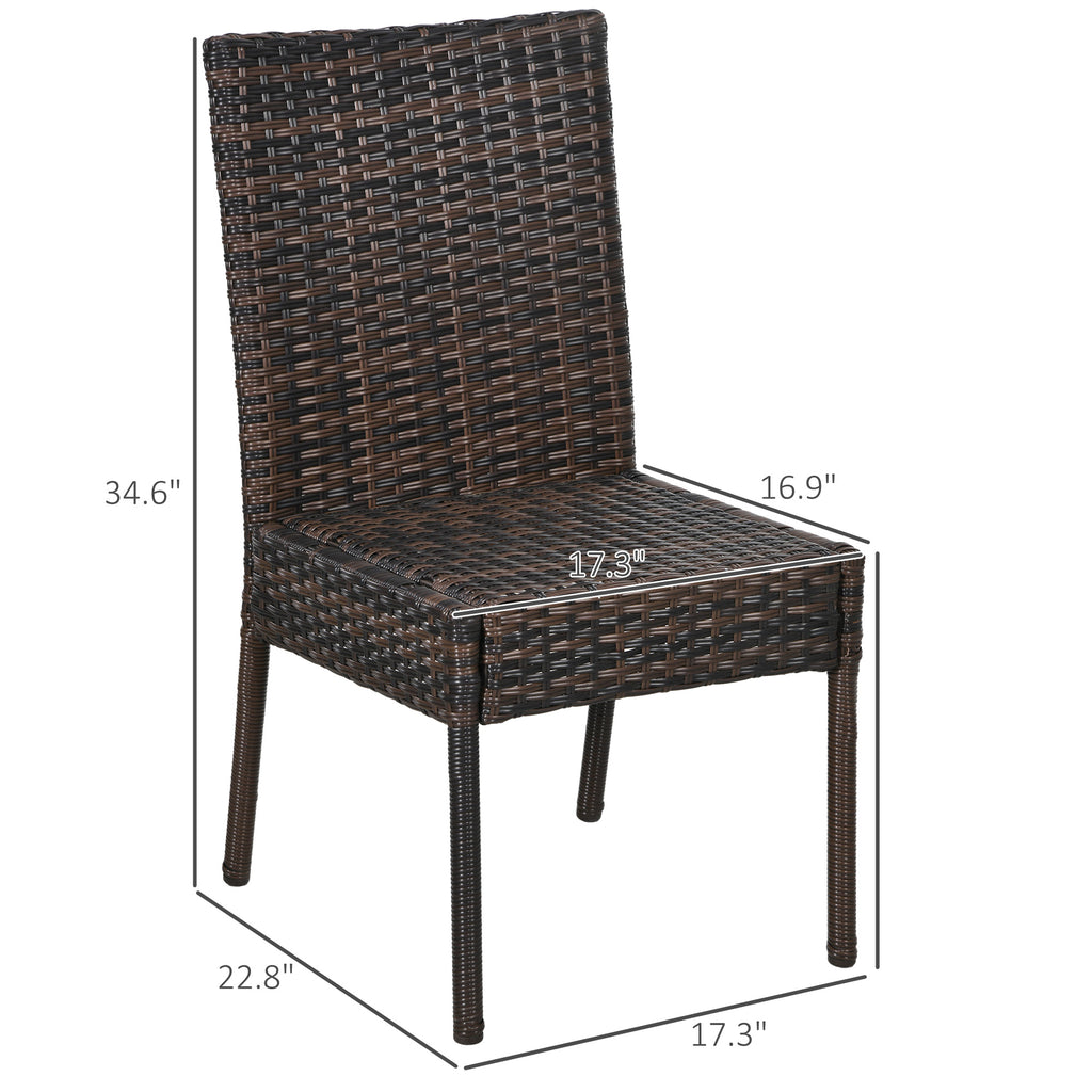 4 PE Rattan Outdoor Dining Chairs with Cushions, Patio Wicker Dining Chairs with Backrest, Brown
