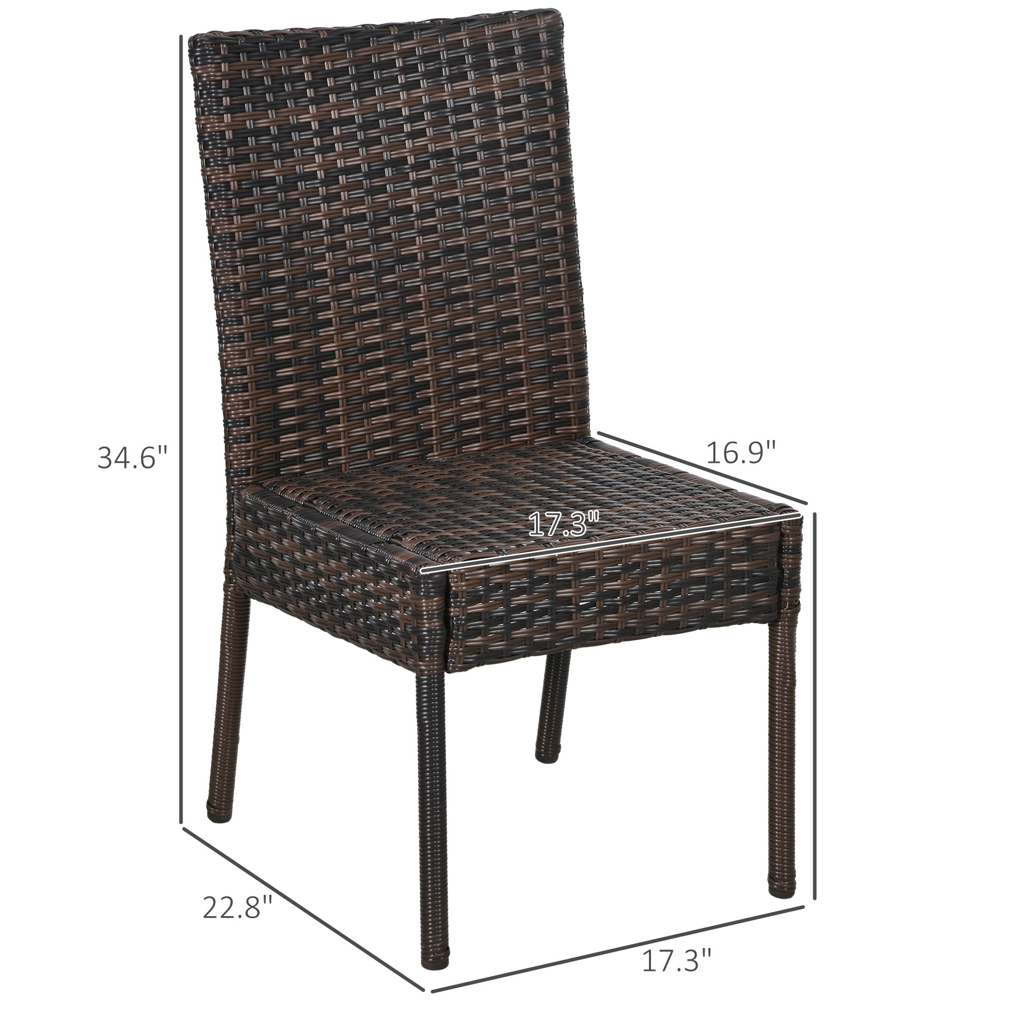 4 PE Rattan Outdoor Dining Chairs with Cushions, Patio Wicker Dining Chairs with Backrest, Brown