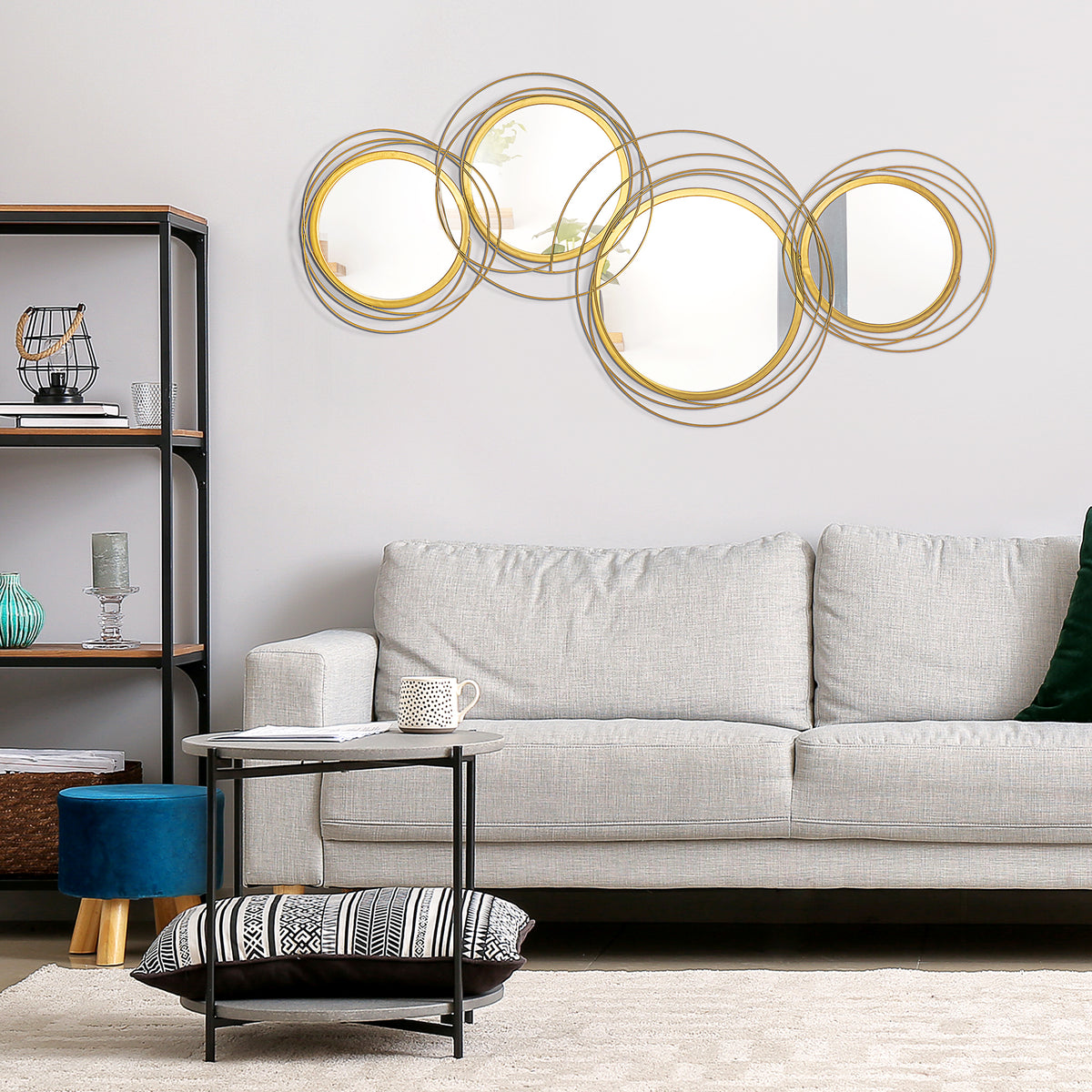 42.25" Circle Mirror for Wall, Modern Metal Wall Art for Living Room, Bedroom and Dining Room, Gold
