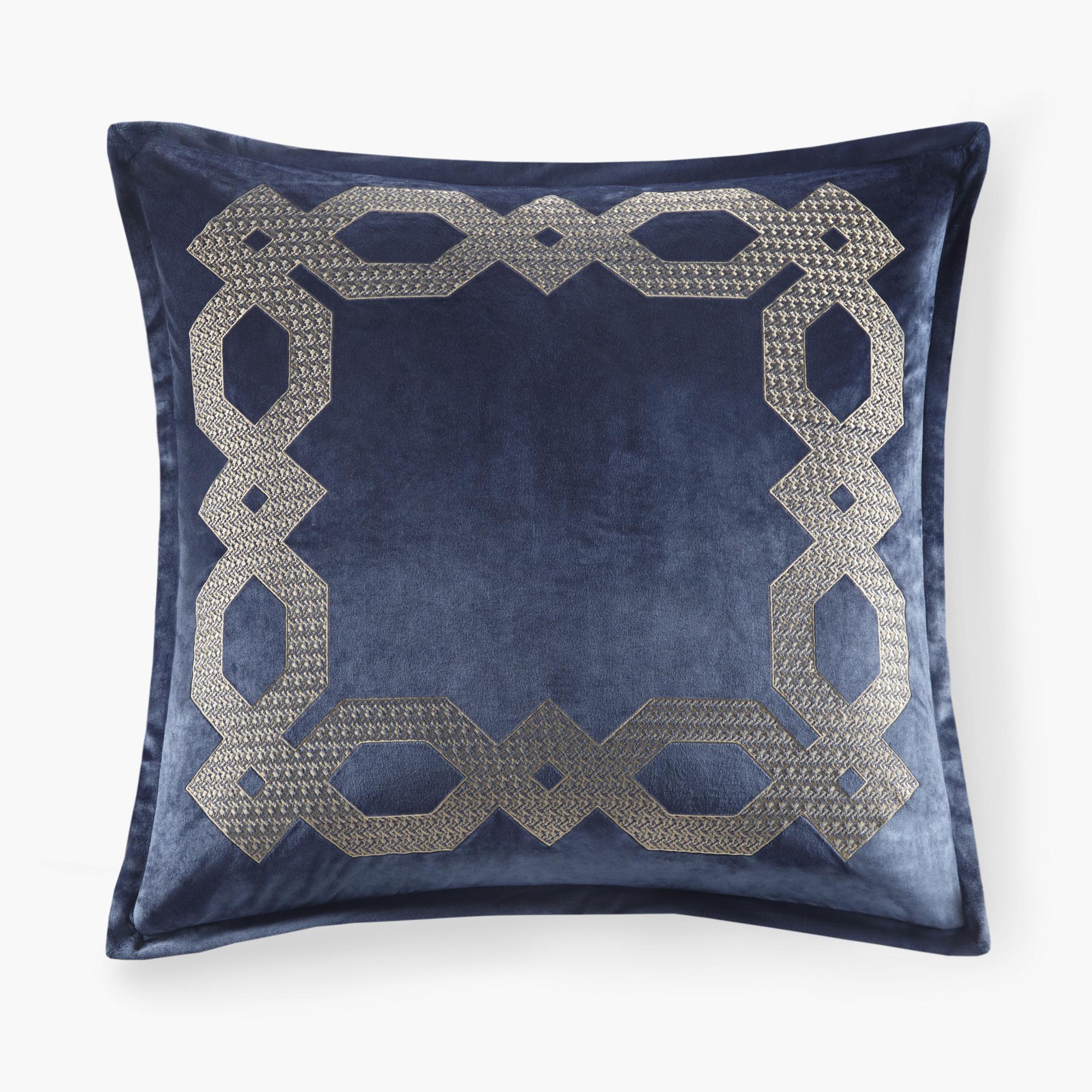 Machine Washable Velvet European Pillow Sham with Hidden Zipper, OEKO-TEX Certified, Ideal for Bedroom Decor, 26" L x 26" W x 0.13" H, Navy