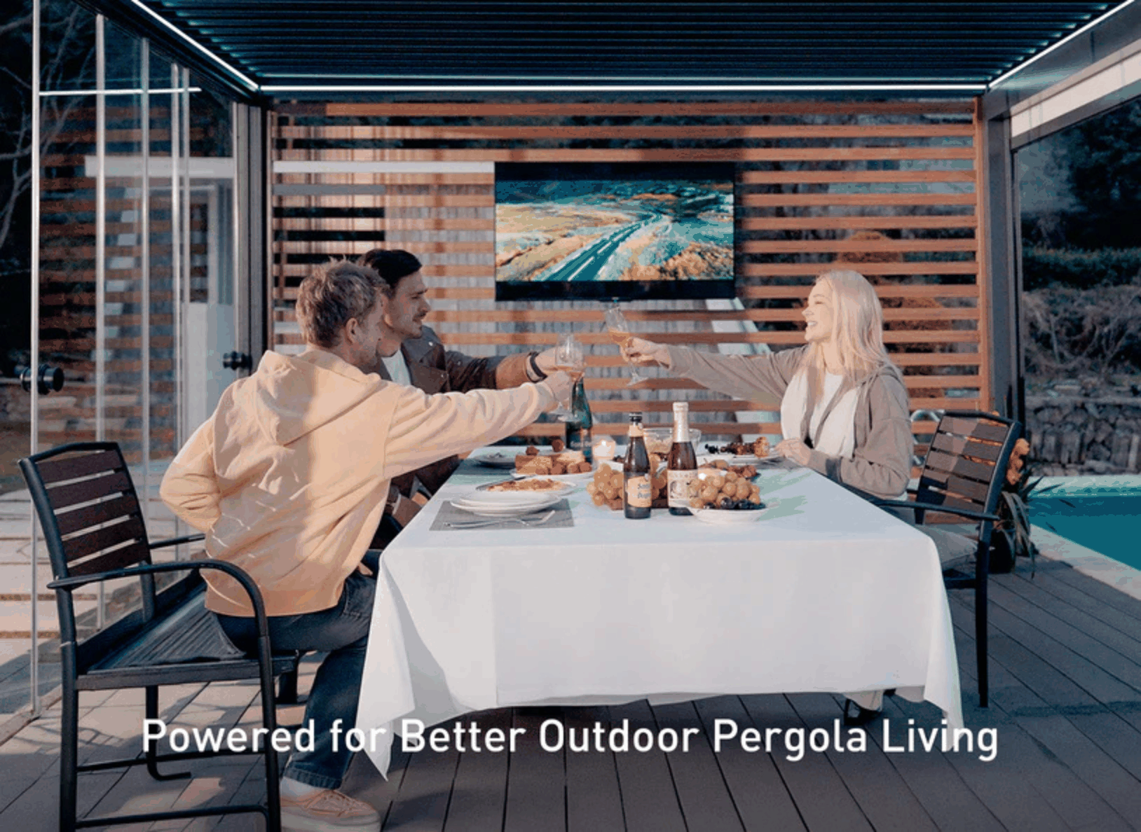 POWER+ Gen 2 Motorized Pergola, Motorized Louvered Aluminum Patio Cover - 10'L x 23'W, Gray with White Louvers