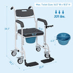 Rolling Shower Wheelchair for Seniors, Bedside Commode Chair with Locking Wheels, Seat, Backrest, Arms, Black