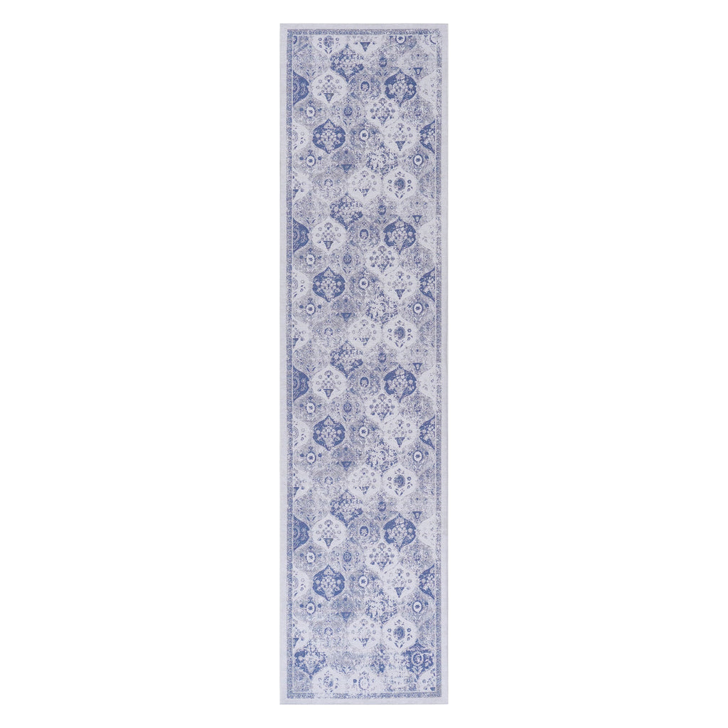 2x10 Low-Pile Non-Slip Non-Shedding Washable Area Rug, Kid and Pet Friendly, Foldable Carpet for Bedroom, Kitchen, Dining Room, Blue