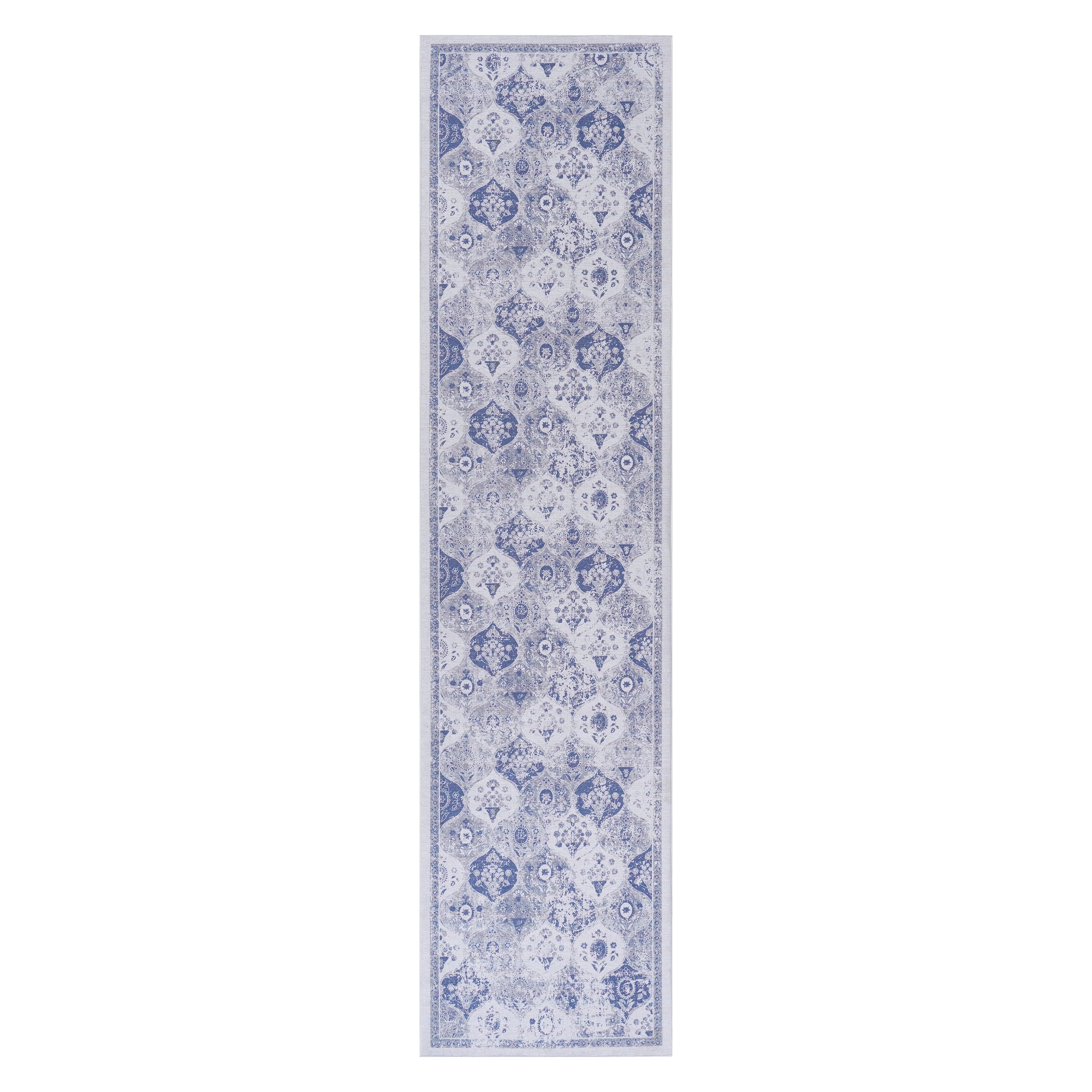 2x10 Low-Pile Non-Slip Non-Shedding Washable Area Rug, Kid and Pet Friendly, Foldable Carpet for Bedroom, Kitchen, Dining Room, Blue