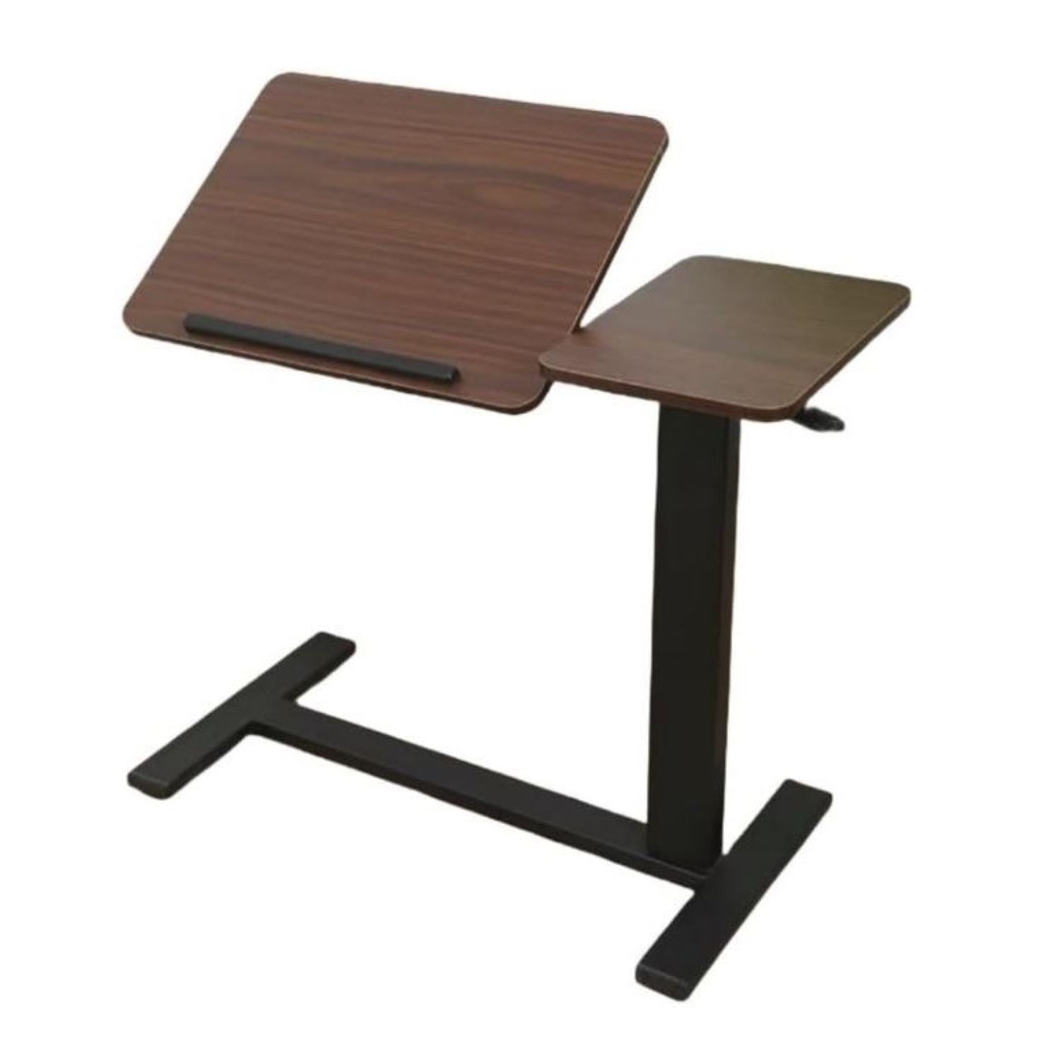 Folding Overbed Bedside Desk with Tilting Tray, Mobile Rolling Laptop Stand with Adjustable Height, 31.5″ L x 16″ W x 38″ H, Walnut+Black