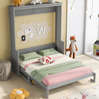Space-Saving Design Queen Size Murphy Bed with Shelf, Solid Wood and MDF, 86" L x 69.5" W x 87" H, Gray