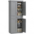 Modern Kitchen Pantry Freestanding Cabinet Cupboard with Doors and Drawer, Adjustable Shelving, Gray