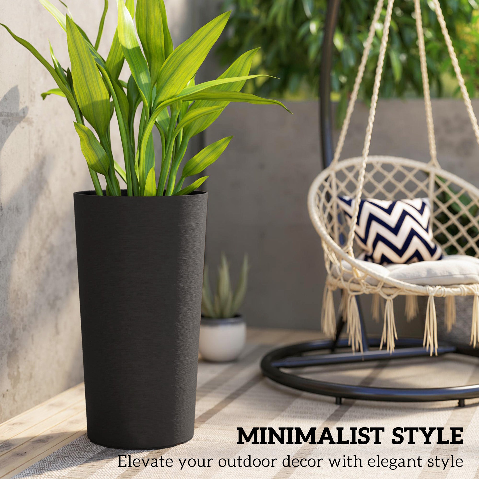 29 Inch Outdoor Planter, Set of 2 Plastic Flower Pots, Weather and UV Resistant Stackable Large Planters, Black
