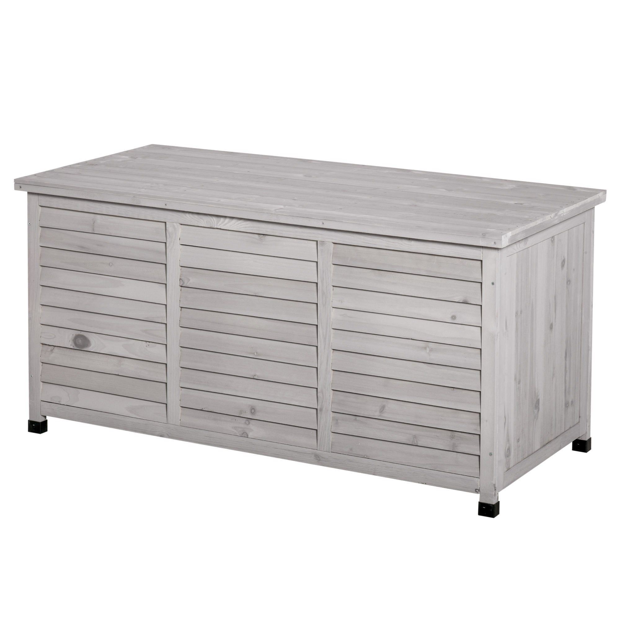 75 Gallon Wooden Deck Box, Outdoor Storage Container with Aerating Gap & Weather-Fighting Finish, Grey