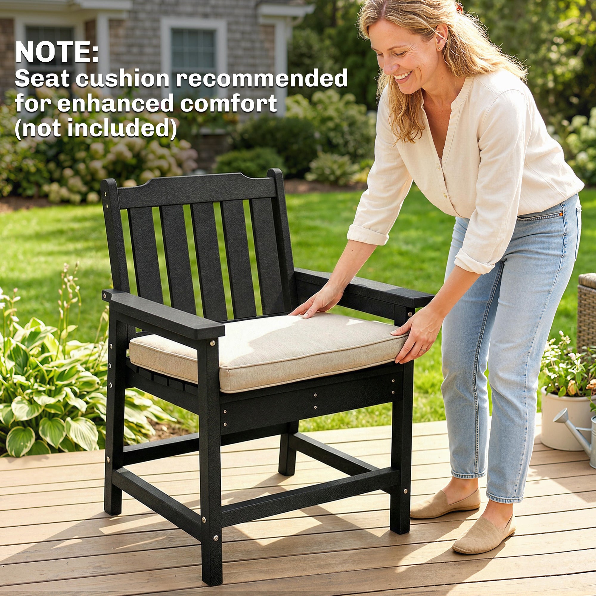 All-Weather Patio Chair, HDPE Patio Dining Chair, Heavy Duty Wood-Like Outdoor Furniture for Garden, Backyard, Deck, Porch, Lawn, Black