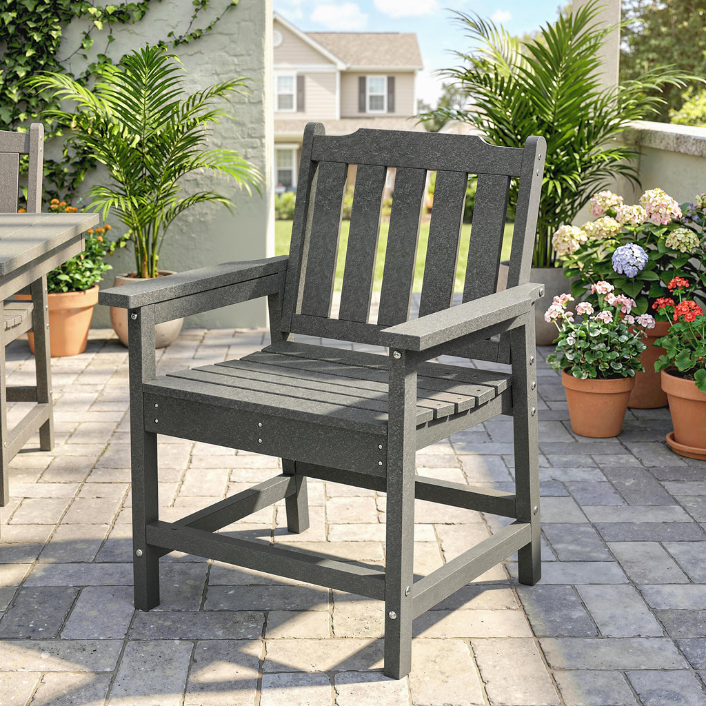 All-Weather Patio Chair, HDPE Patio Dining Chair, Heavy Duty Wood-Like Outdoor Furniture for Garden, Backyard, Deck, Porch, Lawn, Gray