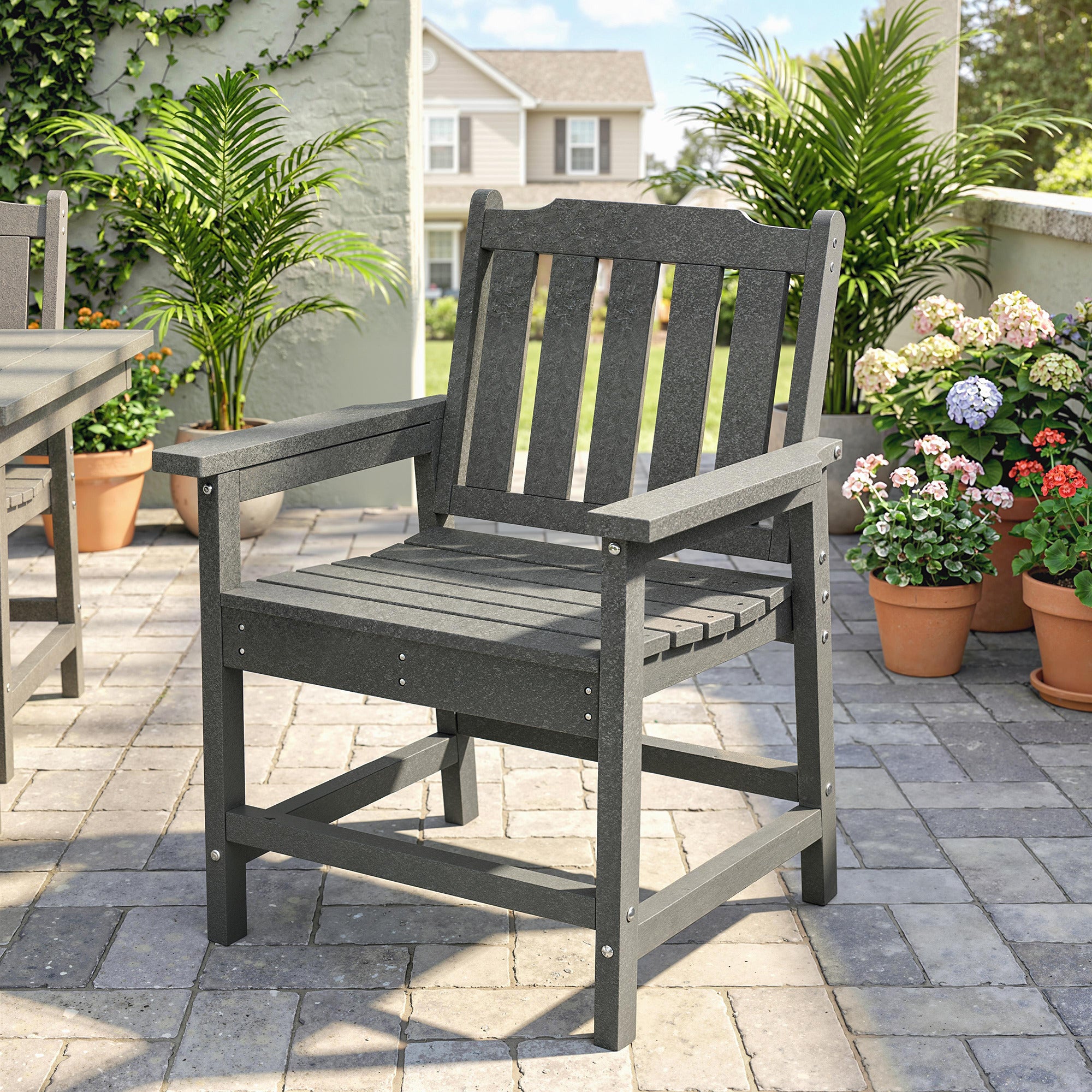 All-Weather Patio Chair, HDPE Patio Dining Chair, Heavy Duty Wood-Like Outdoor Furniture for Garden, Backyard, Deck, Porch, Lawn, Gray