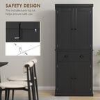 72" Kitchen Pantry Storage Cabinet, Cupboard with 4 Doors and 3 Adjustable Shelves, Large Central Drawer, Black