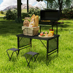 Folding Camping Table, 4.5ft Portable Table with 2 Wing Panels, Height Adjustable Metal Picnic Table