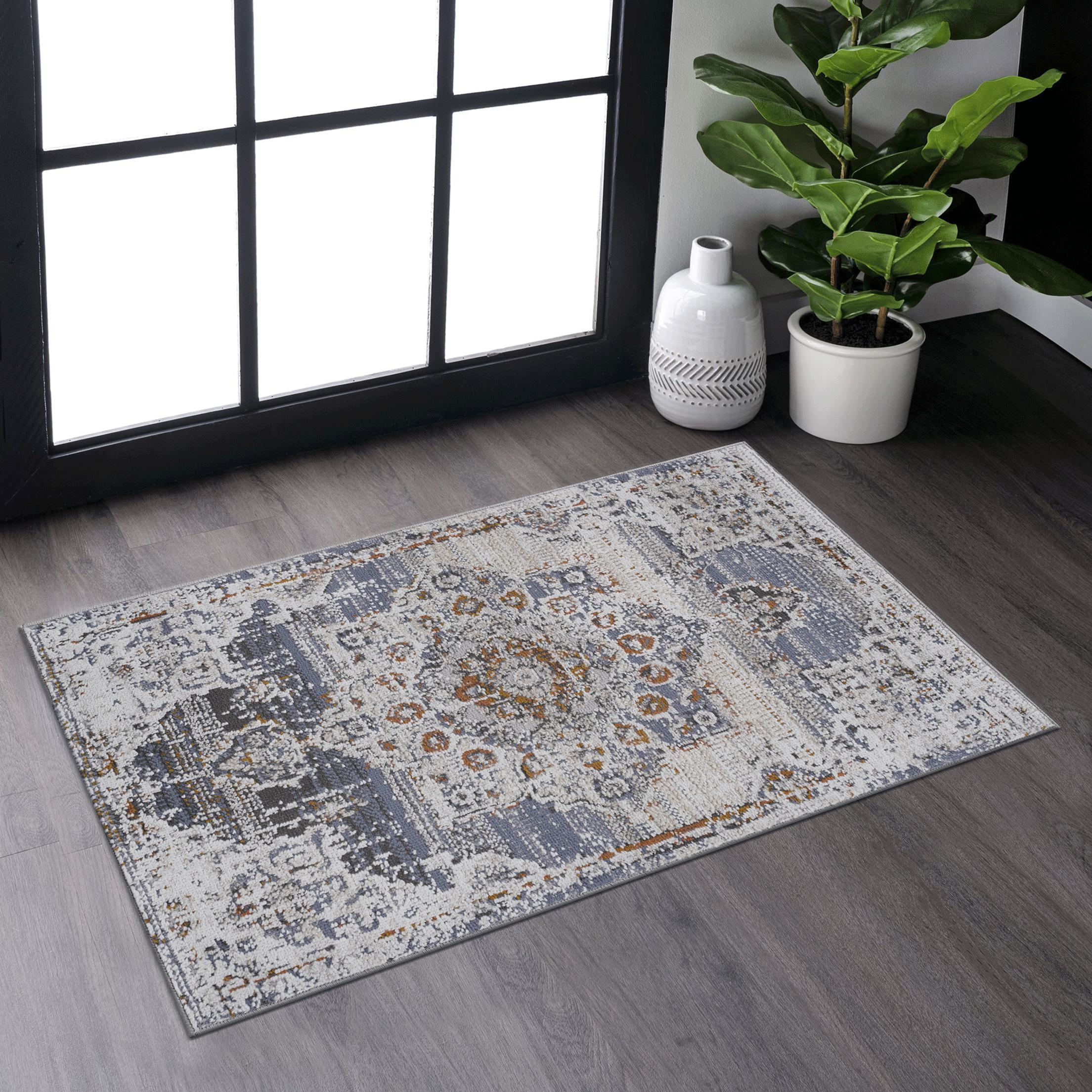 2x3 Medallion Stain-Resistant Doormat with Cotton Backing, Medium Pile Height, Kid and Pet-Friendly Carpet, 36" L x 24" W x 0.3" H, Cream