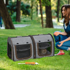 39" Portable Soft-Sided Pet Cat Carrier with Divider, Two Compartments, Soft Cushions, & Storage Bag, Gray