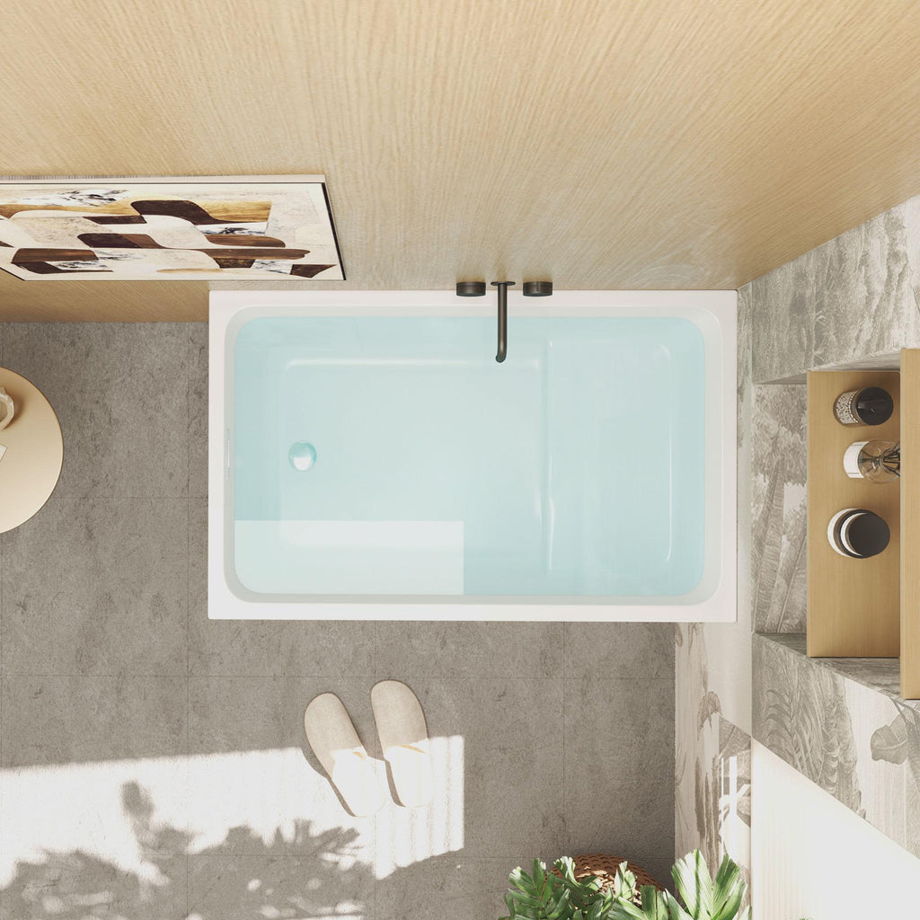 43" Acrylic Freestanding Bathtub with Built-In Seat and Ergonomic Sloping Backrest, Tub for Bathroom, 43.3" L x 27.6" W x 24.8" H, Gloss White