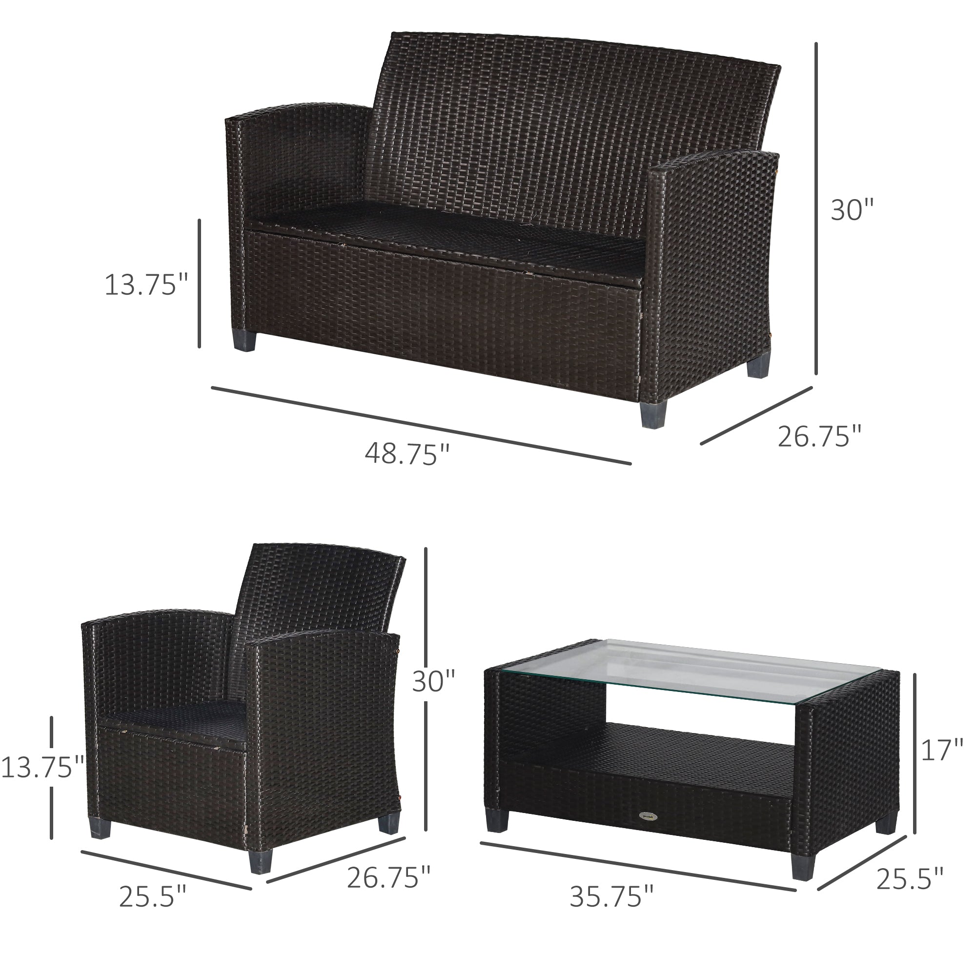 4 Pieces Patio Furniture Sets with Cushions, PE Rattan Wicker Conversation Chairs with Two-Tier Coffee Table for Backyard Porch Garden Poolside and Deck, Blue