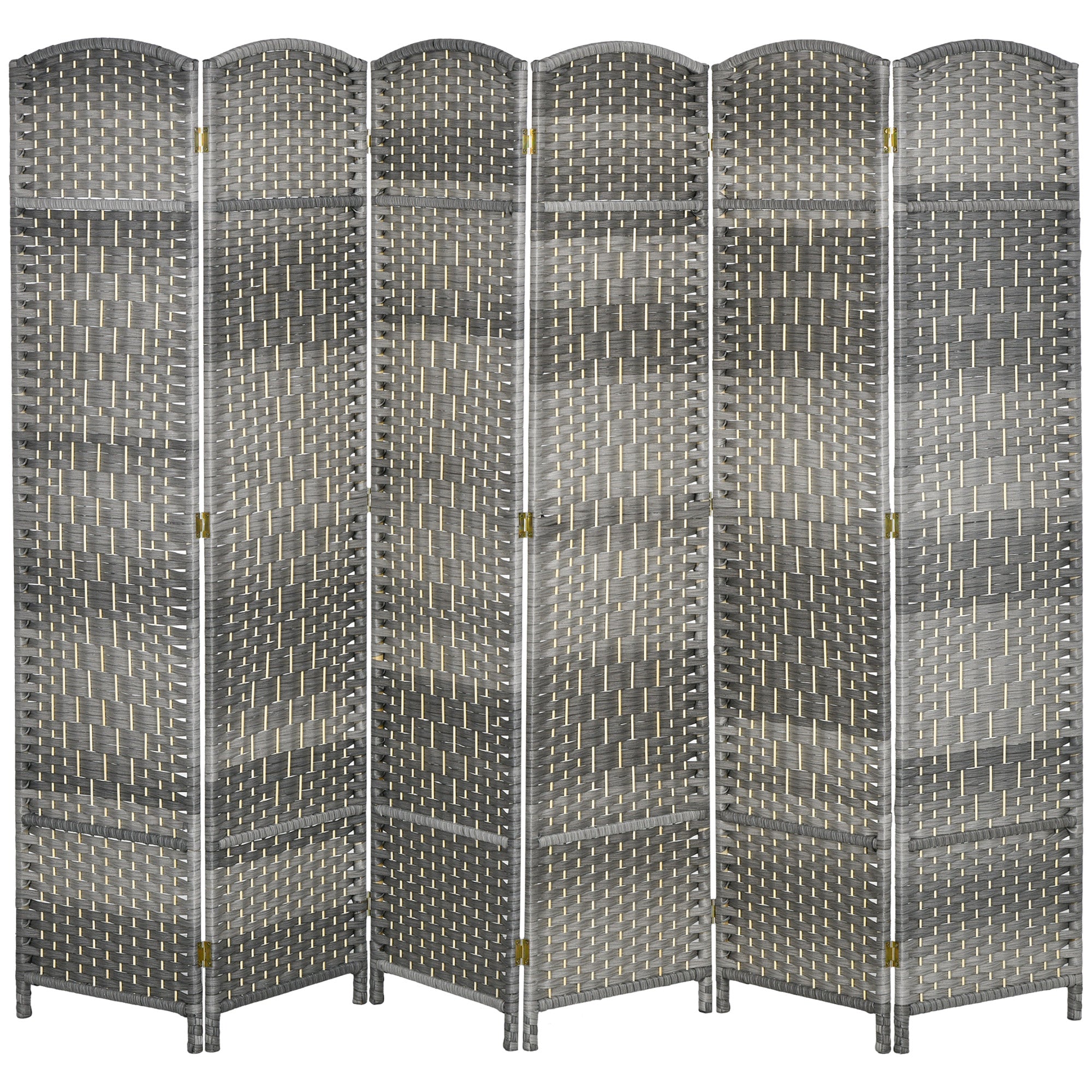 Folding Room Divider Screen 6 Panel 6' Tall Privacy Screen Freestanding Wood Partition for Home Office, Mixed Gray