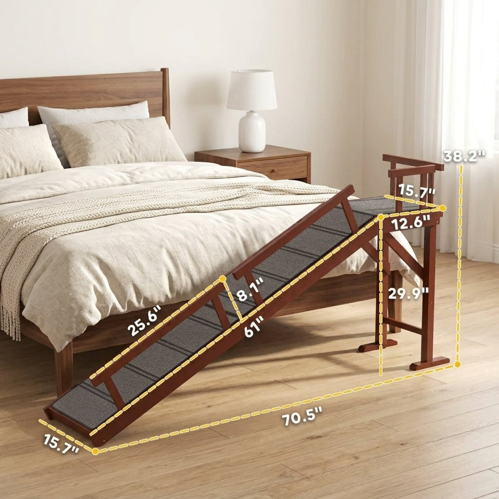 Wooden Dog Ramp with Removable Guardrails, Non-Slip Surface, 70.5" Long, Brown