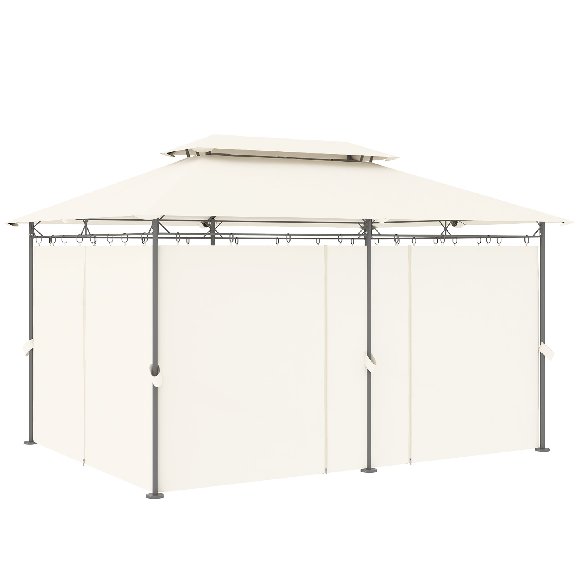 10' x 13' Double Roof Patio Gazebo, Outdoor Gazebo with Curtains, for Garden, Lawn, Backyard and Deck, Cream White