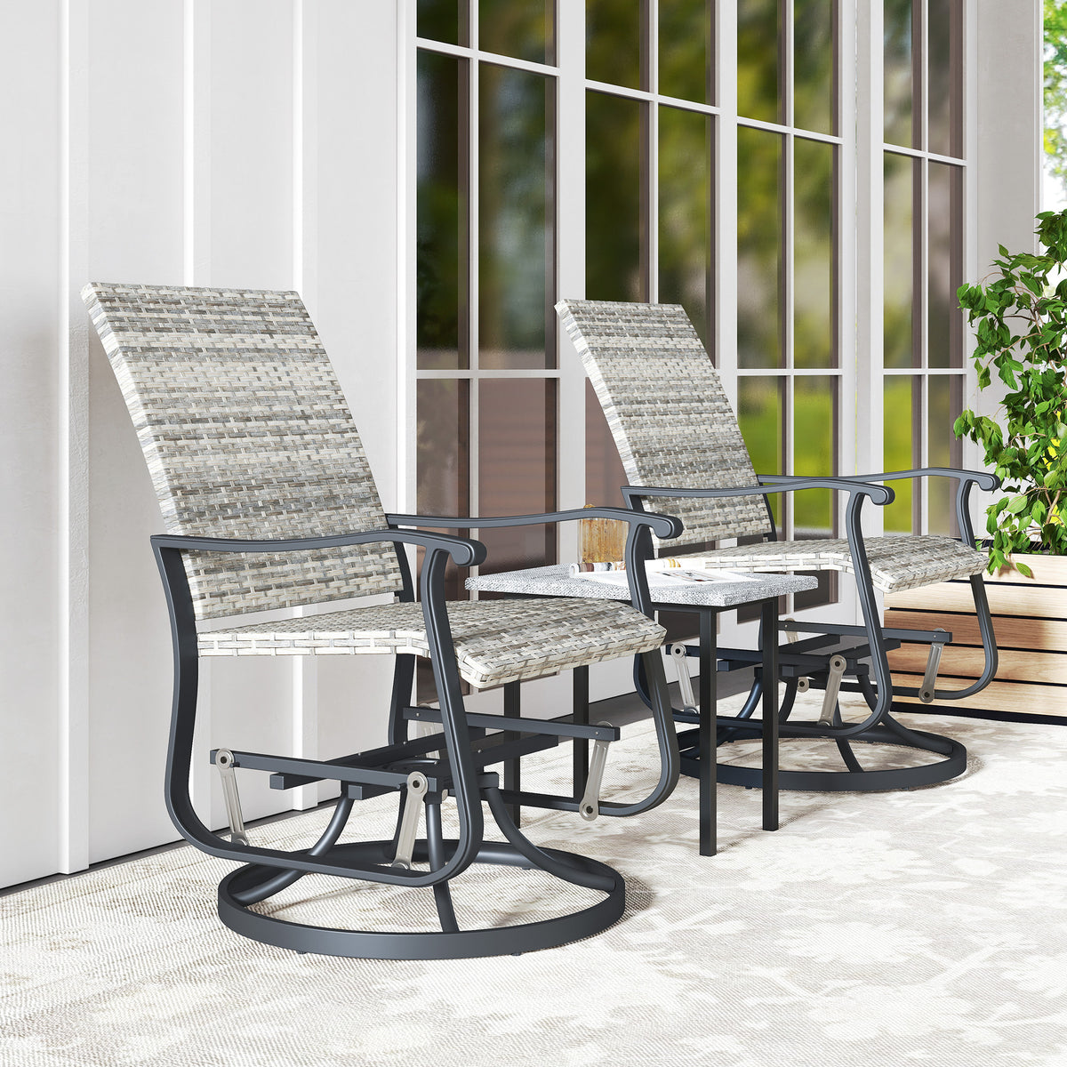Wicker Rattan Swivel Patio Glider Chair Set of 2, Outdoor Glider Chair with Steel Frame, High Back, Armrests, Yellow