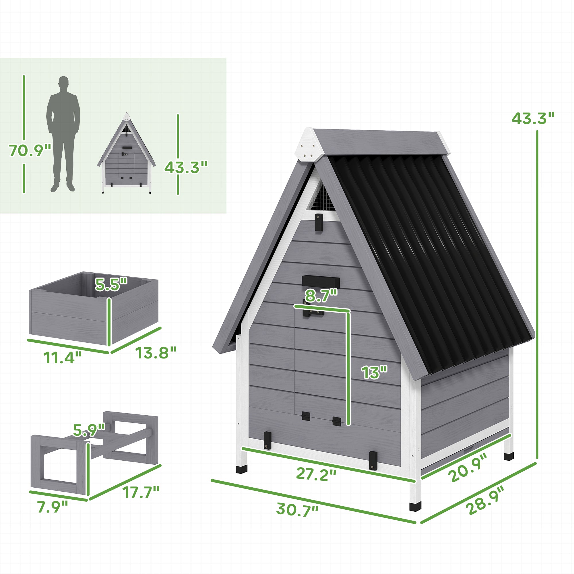 Chicken Coop for 2 Chickens, Outdoor Wooden Chicken House with Removable Nesting Box & Roosting Bar, Tray, Ramp