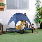 Elevated Portable Dog Cot Pet Bed with UV Protection Canopy Shade, 36 inch, Dark Blue