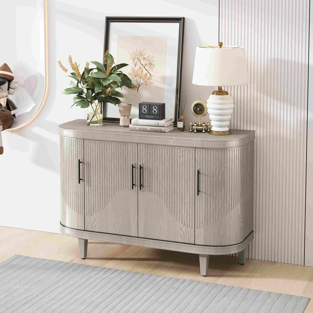 Modern Curved Sideboard, 47.2-Inch Decorative Storage Cabinet with 4 Doors and Adjustable Shelves for Living Room, Kitchen, Bedroom, Hallway, 47.24" x 15.75" x 32.28", Champagne